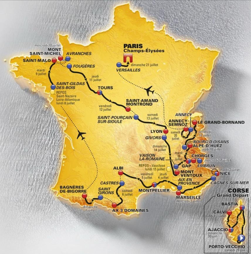 Mapa zvodu Tour de France 2013